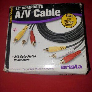 NEW ARISTA 12” COMPOSITE A/V CABLE 24K GOLD PLATTED CONNECTORS VIDEO STEREO